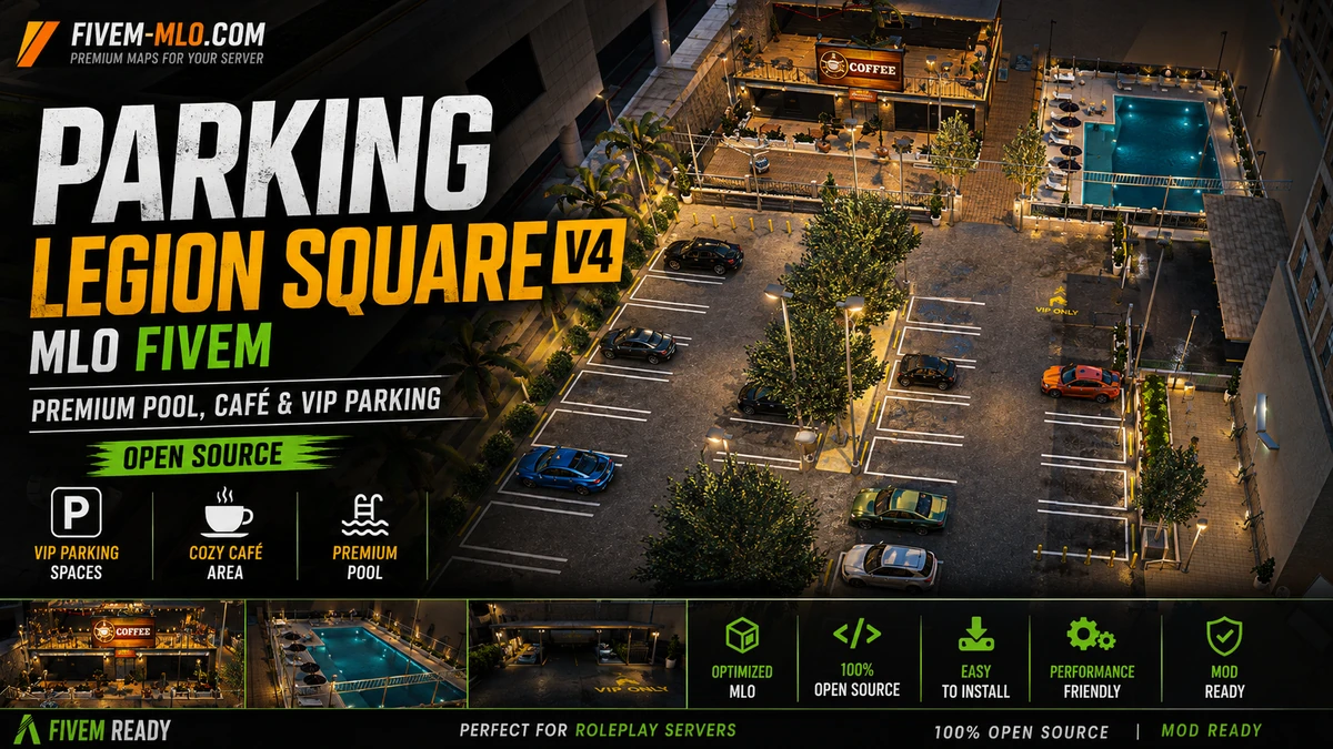 Parking Legion Square V4 MLO FiveM | Premium Pool, Café & VIP Parking | Open Source